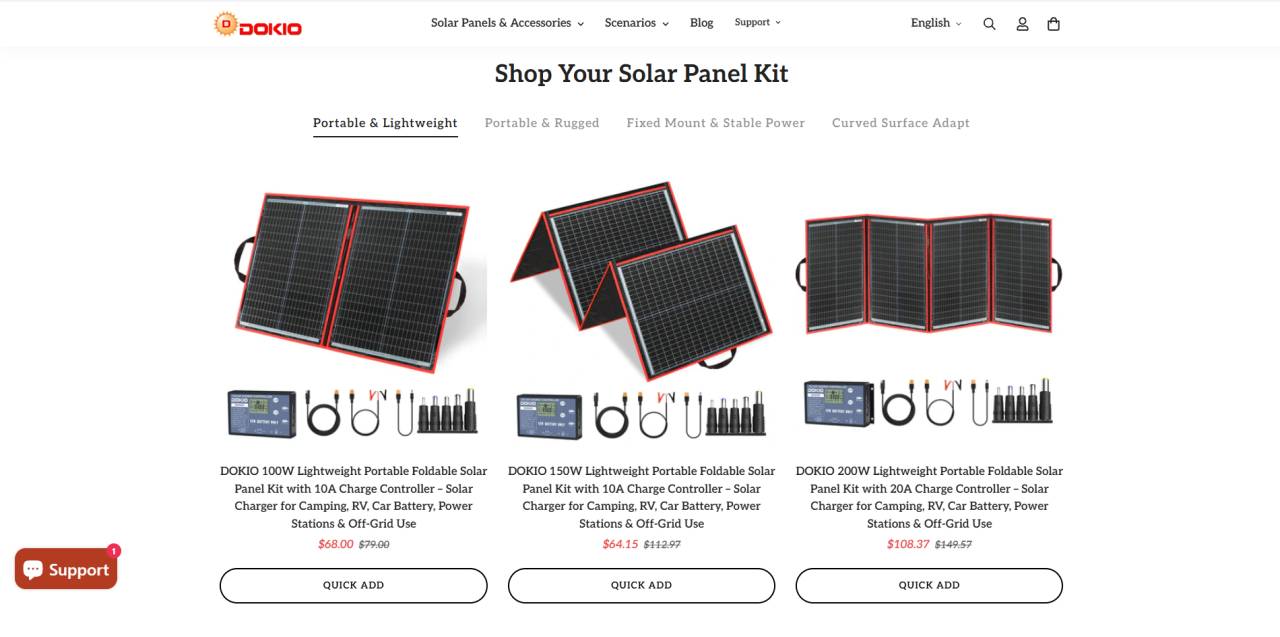 Dokio 300W Portable Solar Panel Kit